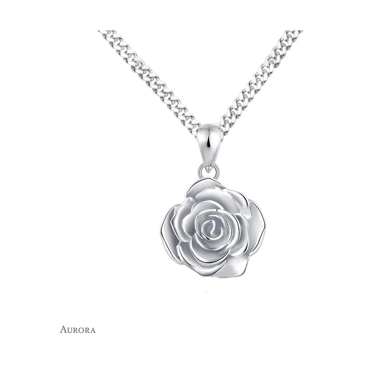 Pendentif HB02 en argent rhodié en forme de rose