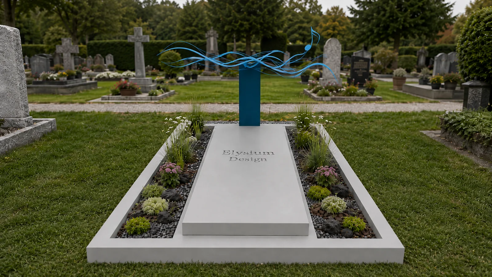 Monument funéraire avec note de musique.