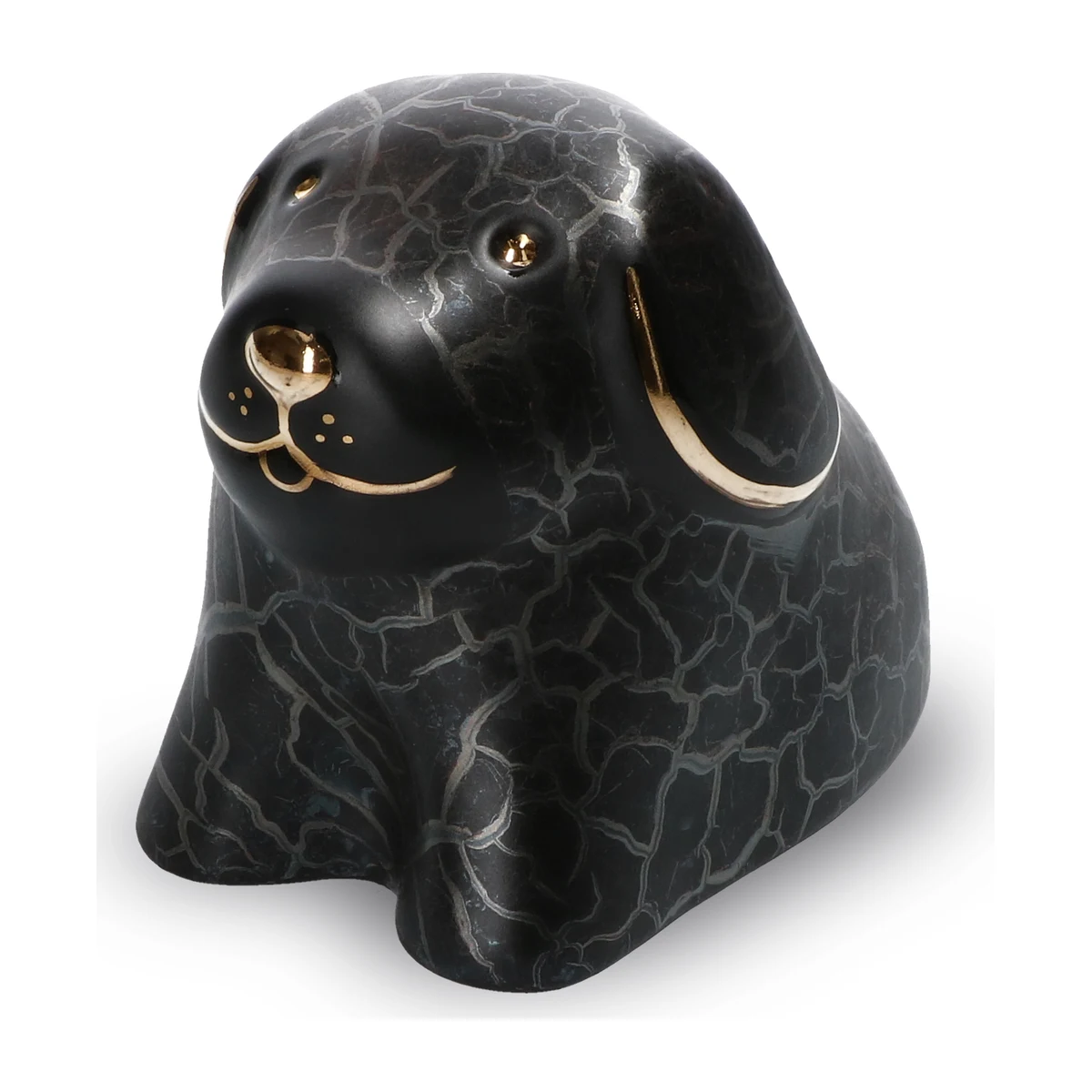 Urne chien noire en céramique avec détails dorés