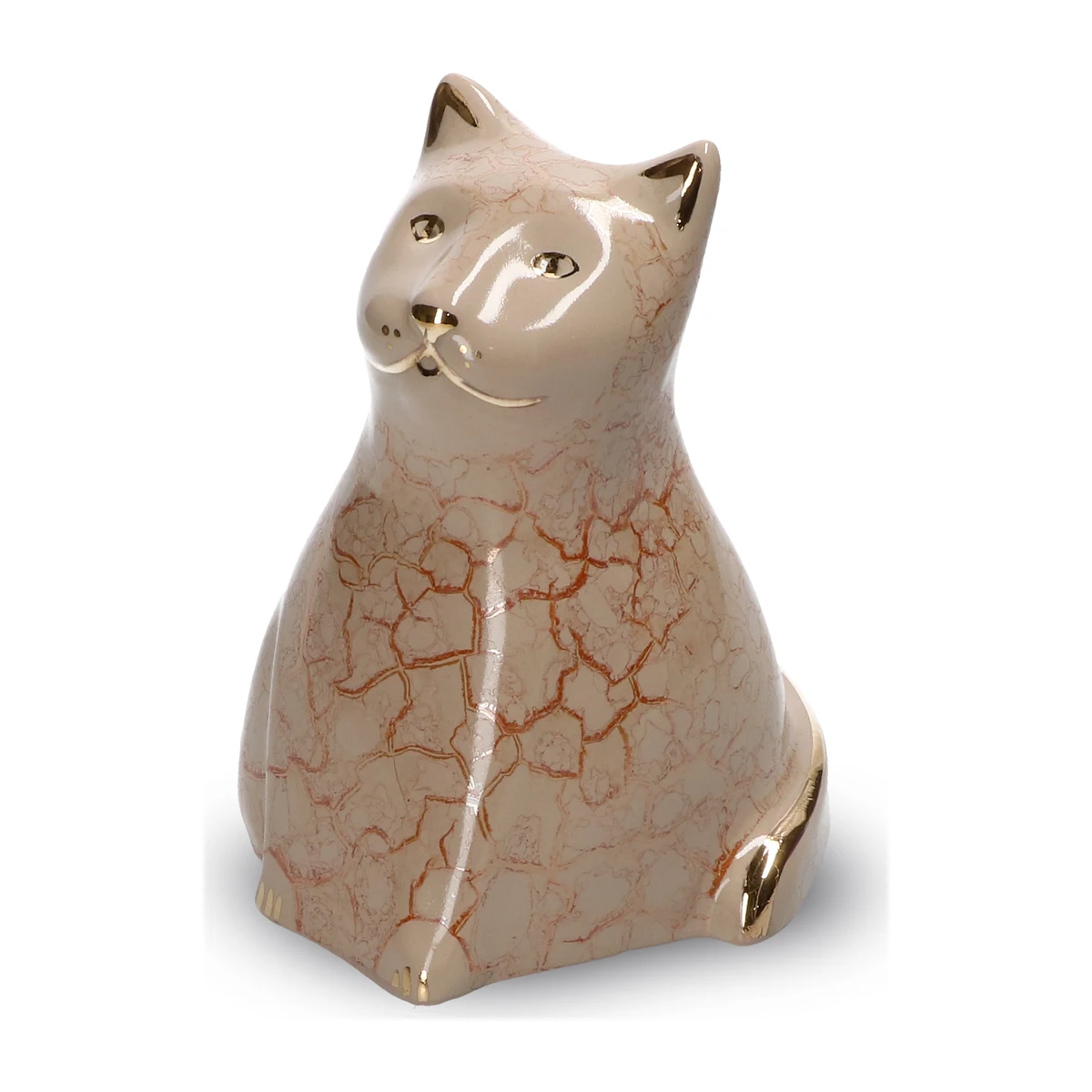 Urne chat crème en céramique avec détails dorés